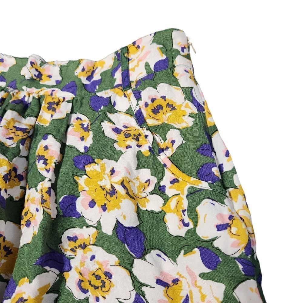Modbe Skirt Medium Floral Mini Skater Green White Purple Short Linen Blend - Picture 7 of 11